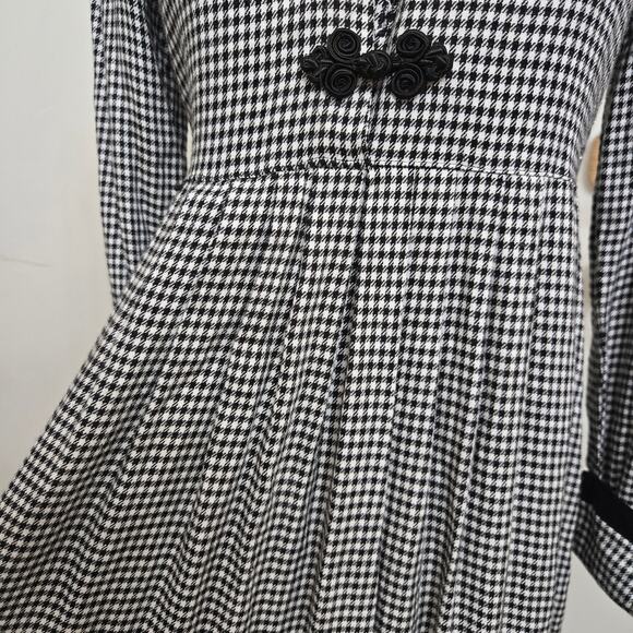 Jessica Howard Vtg 80s Dark Academia Librarian Velvet Houndstooth Midi Dress 10 - Picture 5 of 12